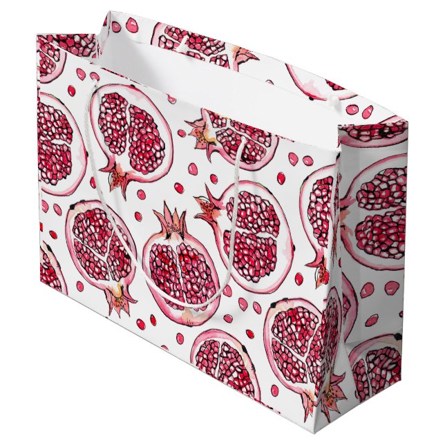 Wasserfarbe Pomegranat und Farbmuster Große Geschenktüte (Rückseite Schrägansicht)
