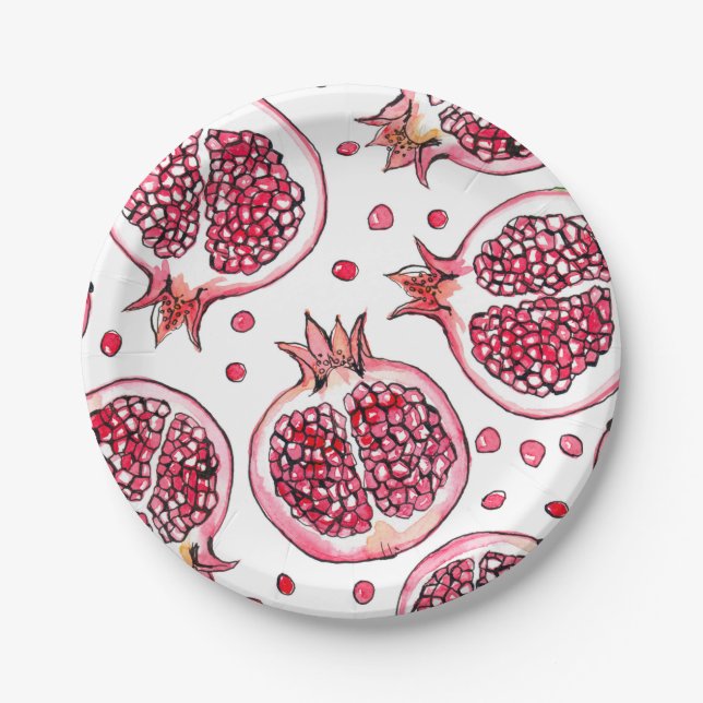 Wasserfarbe Pomegranat und Farbmuster Pappteller (Vorderseite)