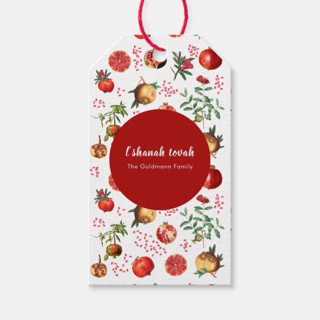 Wasserfarbe Pomegranate Muster Rosh Hashanah Geschenkanhänger (Vorderseite)
