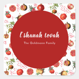 Wasserfarbe Pomegranate Muster Rosh Hashanah Quadratischer Aufkleber