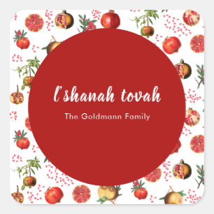 Wasserfarbe Pomegranate Muster Rosh Hashanah Quadratischer Aufkleber