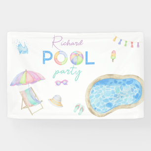 Wasserfarbe Pool Geburtstagsfeier Pool Schwimmen Banner