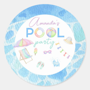 Wasserfarbe Pool Geburtstagsfeier Pool Schwimmen Runder Aufkleber