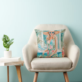 Wasserfarbe Preppy Palm Beach Girl am Pool Kissen