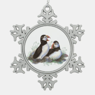Wasserfarbe Puffssee Vögel Familie Wildnis Schneeflocken Zinn-Ornament