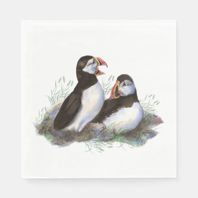 Wasserfarbe Puffssee Vögel Familie Wildnis Serviette (Vorderseite)
