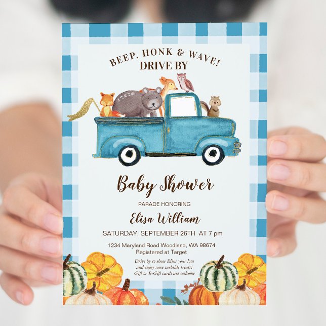 Wasserfarbe Pumpkin Blue LKW Drive by Baby Shooter Einladung (Von Creator hochgeladen)