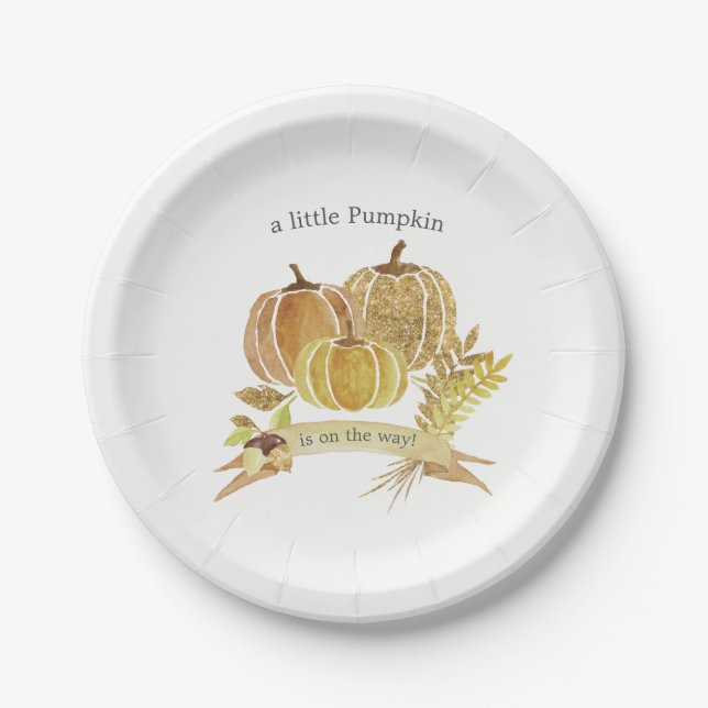 Wasserfarbe Pumpkin Fall Babydusche Papierplatte Pappteller (Vorderseite)