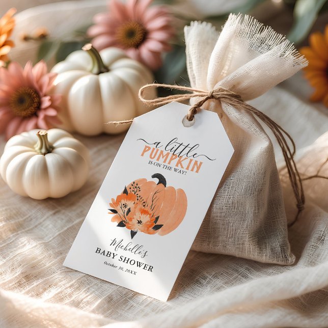 Wasserfarbe Pumpkin & Florals Baby Dusche Gefallen Geschenkanhänger (Von Creator hochgeladen)