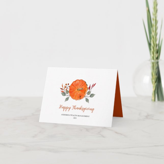 Wasserfarbe Pumpkin Happy Thanksgiving Company Car Karte (Vorderseite)