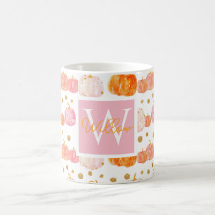 Wasserfarbe Pumpkin Muster mit Namen Kaffeetasse