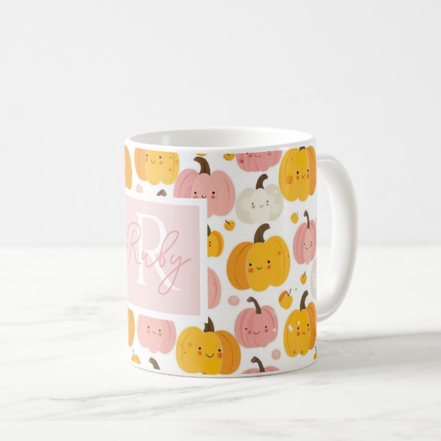 Wasserfarbe Pumpkin Muster mit Namen Kaffeetasse (VorderseiteRechts)