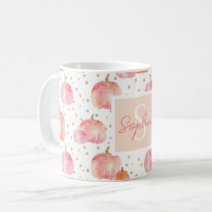 Wasserfarbe Pumpkin Muster mit Namen Kaffeetasse