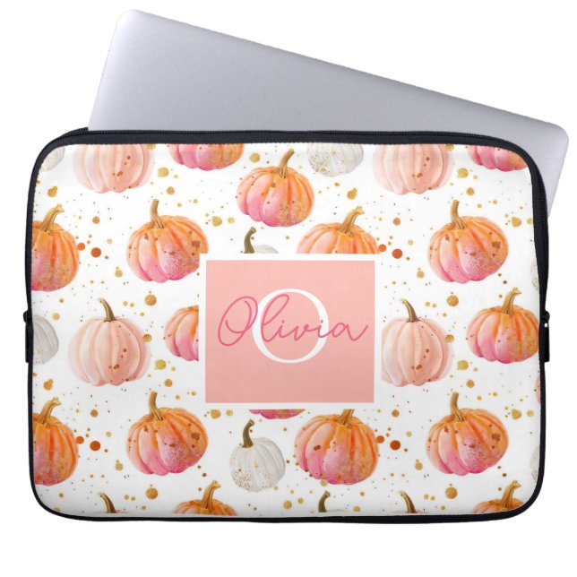 Wasserfarbe Pumpkin Muster mit Namen Laptopschutzhülle (Vorderseite)