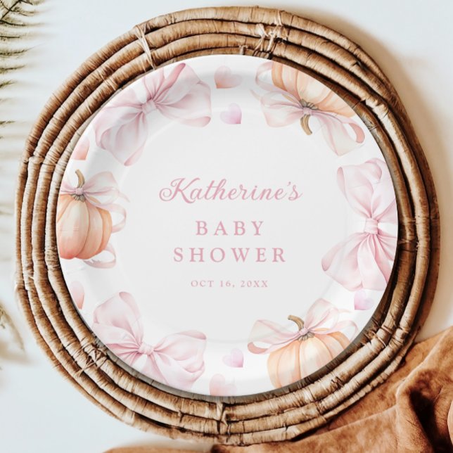 Wasserfarbe Pumpkin Pink Bow Baby Dusche Pappteller (Von Creator hochgeladen)