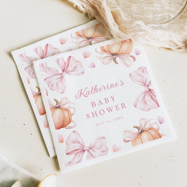 Wasserfarbe Pumpkin Pink Bow Baby Dusche Serviette (Von Creator hochgeladen)