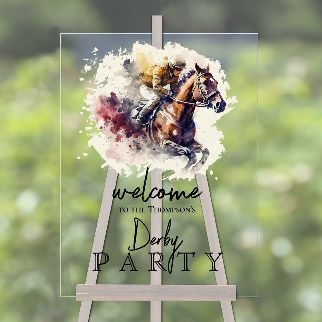 Wasserfarbe Racehorse Derby Party Willkommen Acrylschild (Watercolor racehorse Derby party Welcome acrylic sign)