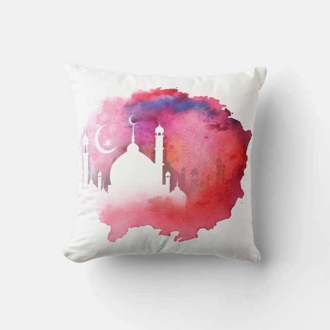 Wasserfarbe Ramadan Moschee Reds und Purzelbäume Kissen (Vorderseite)