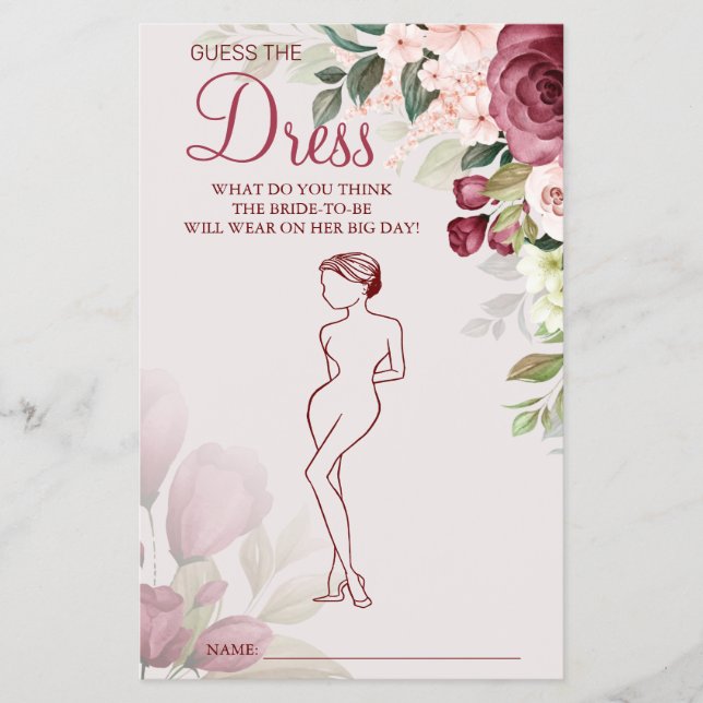 Wasserfarbe Ratet das Dress Brautparty Spielkarte Flyer (Vorne)