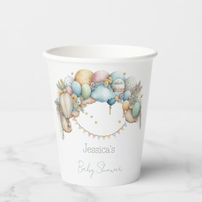 Wasserfarbe Regenbogen Luft Ballon Babydusche Pappbecher (Vorderseite)