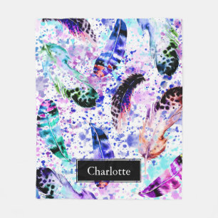 Wasserfarbe Regenbogen Splash Boho Feathers mit Na Fleecedecke
