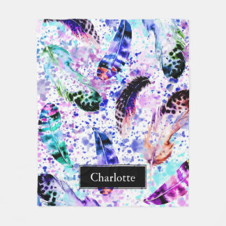 Wasserfarbe Regenbogen Splash Boho Feathers mit Na Fleecedecke