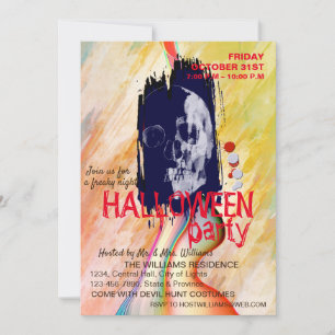 Wasserfarbe Retro Skelett Halloween Art Einladung