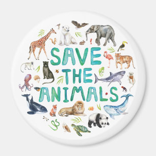 Wasserfarbe Rette die Tiere Magnet