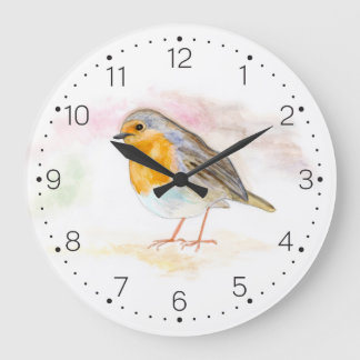 Wasserfarbe Robin - Wand-Uhr mit Zahlen Große Wanduhr