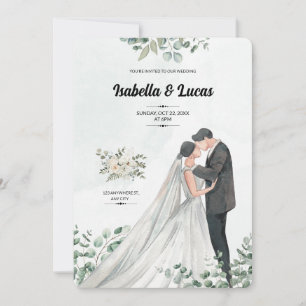 Wasserfarbe Romantische Kissing Couple Wedding Einladung