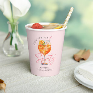 Wasserfarbe Rosa Aperol Spritz Brautparty Pappbecher