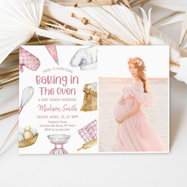 Wasserfarbe Rosa Backen Baby Girl Dusche Foto Einladung (Von Creator hochgeladen)
