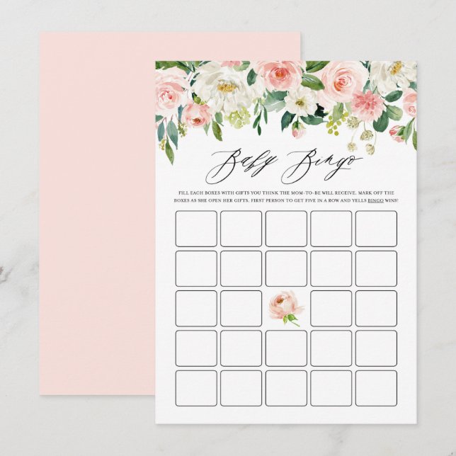 Wasserfarbe Rosa Blumengarten Kinderdusche Bingo Begleitkarte (Vorne/Hinten)