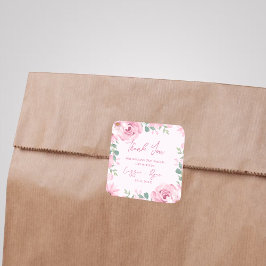 Wasserfarbe Rosa Blumenzwiese Danke Platz Quadratischer Aufkleber