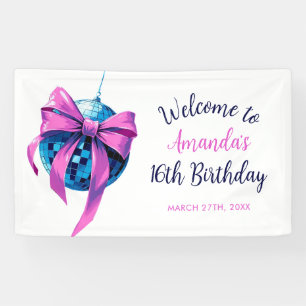 Wasserfarbe Rosa Bow Disco Ball Sweet 16 Birthday Banner