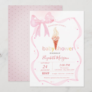 Wasserfarbe Rosa Bow Eis creme Dots Baby Dusche Einladung