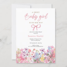 Wasserfarbe Rosa Bow Floral Girl Babydusche