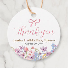 Wasserfarbe Rosa Bow Floral Girl Babydusche Geschenkanhänger