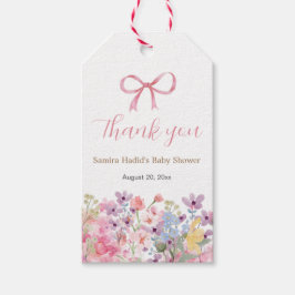 Wasserfarbe Rosa Bow Floral Girl Babydusche Geschenkanhänger