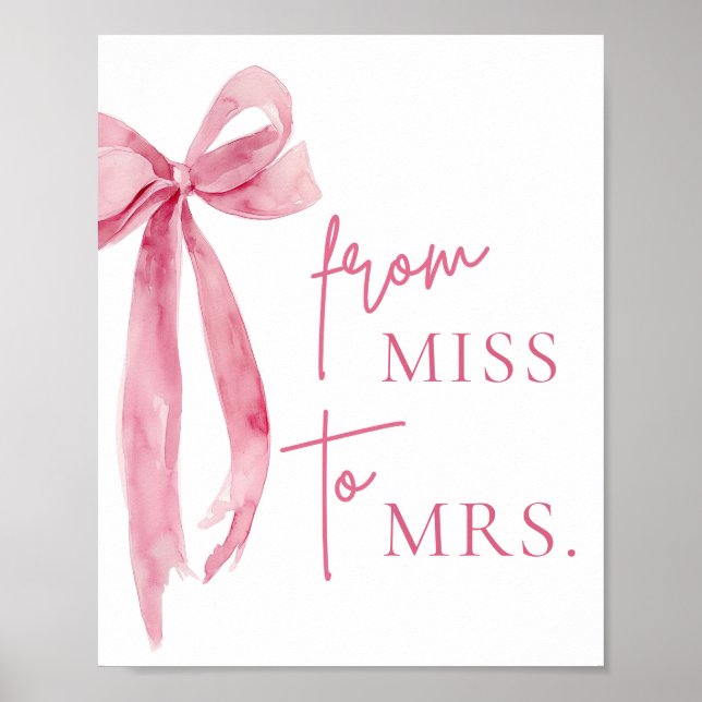 Wasserfarbe Rosa Bow Von Miss bis Mrs. Poster (Vorne)