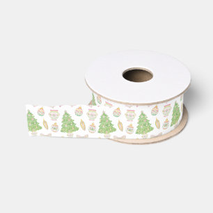 Wasserfarbe Rosa Chinoiserie Baubles Weihnachtsbau Ripsband
