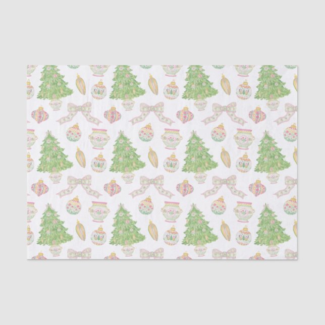 Wasserfarbe Rosa Chinoiserie Baubles Weihnachtsbau Seidenpapier (Vorderseite)