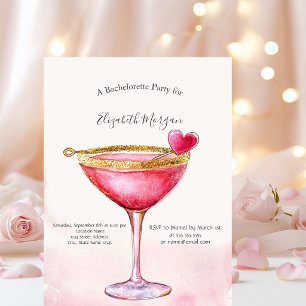 Wasserfarbe Rosa Cocktail Herzstück Junggeselinnen Einladung