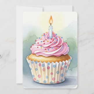 Wasserfarbe Rosa Cupcake Zum Geburtstag Einladunge Einladung