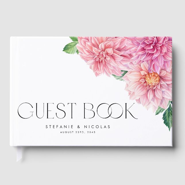 Wasserfarbe Rosa Dahlia Blume Foto Hochzeit Gästebuch (Vorderseite)