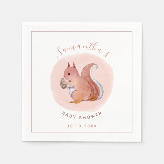 Wasserfarbe Rosa Eichhörnchen Kinderdusche Süße Ti Serviette (Vorderseite)