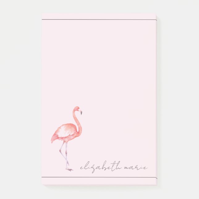 Wasserfarbe Rosa Flamingo Personalisiert Post-it Klebezettel (Vorderseite)