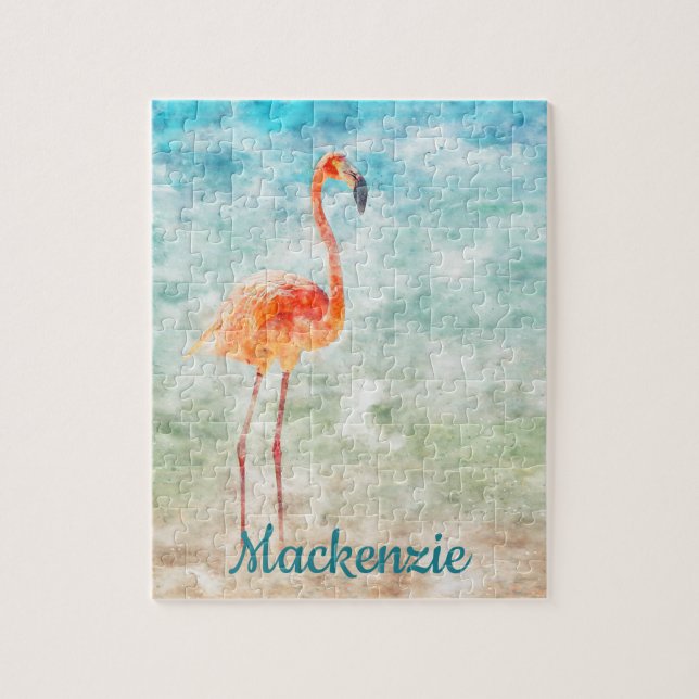 Wasserfarbe Rosa Flamingo| Tropische Insel (Vertikal)