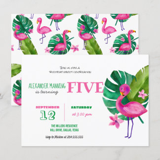 Wasserfarbe Rosa Flamingo Tropischer Geburtstag Einladung