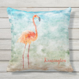 Wasserfarbe Rosa Flamingo | Tropischer Strand Kissen